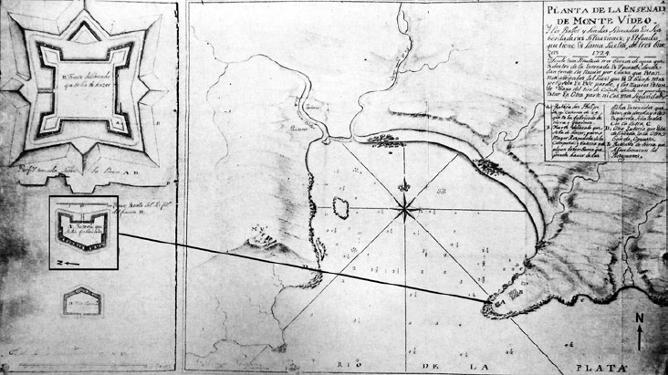 Figura 2. “Planta de la Ensenada de Monte Video”. 1724. Dn. Domingo Petrarca (extraído de Travieso 1937:2)