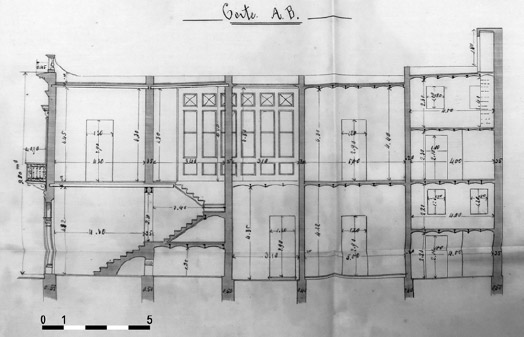Figura 9. Corte N-S de la vivienda, 1888 (Fuente: Archivo de la Ciudad IM, Caja 19C)