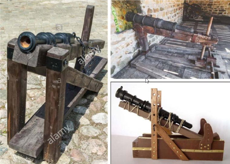 Figura 10- Ejemplos de montajes fijos de bombardas. Fuente: http://www.armada15001900.net/ artilleriageneral.htm