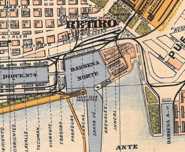 Figura 2 El sitio del hallazgo del cráneo durante las obras del dique de carena en Dársena Norte en 1894 (Archivo General de la Nación)