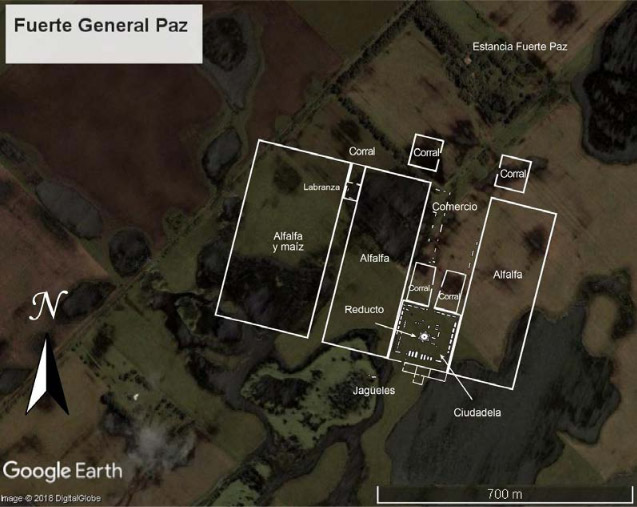 Figura 3: Superposición aproximada del plano histórico completo sobre imagen satelital de Google Earth