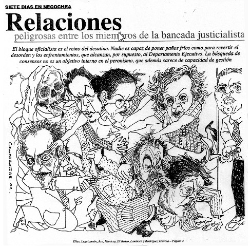 Figura 2. Caricatura que ilustra el conflicto al interior del bloque oficialista del HCD. Ecos Diarios, 24-11-2002