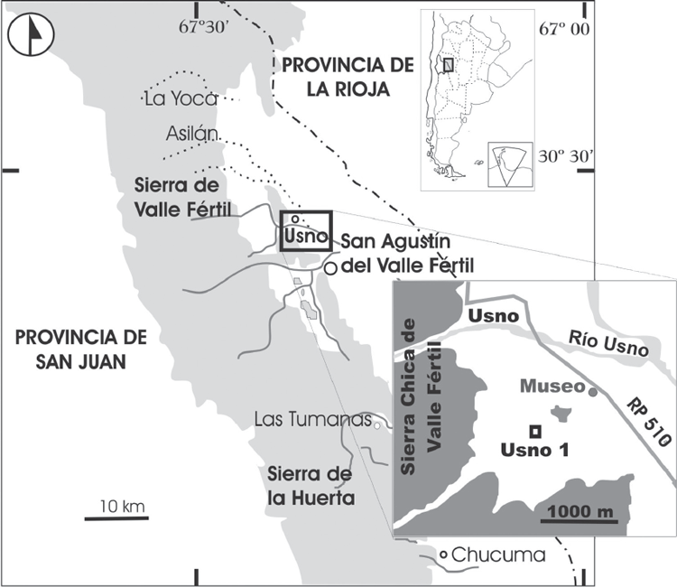 Figura 1: Mapa de localización de Usno 1, Valle Fértil, San Juan