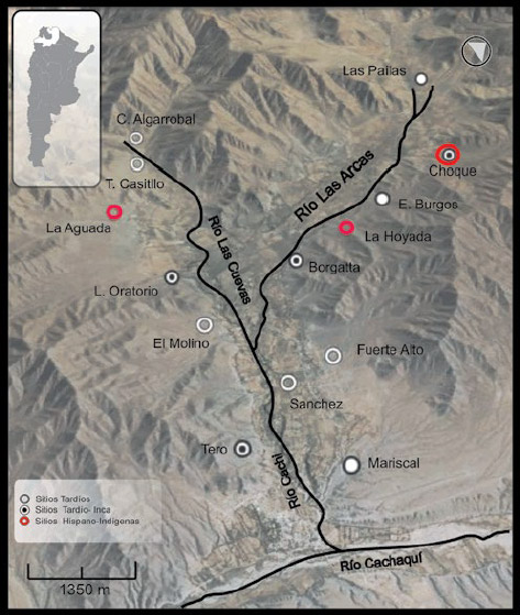 Figura 1. Sitios arqueológicos en la cuenca del río Cachi