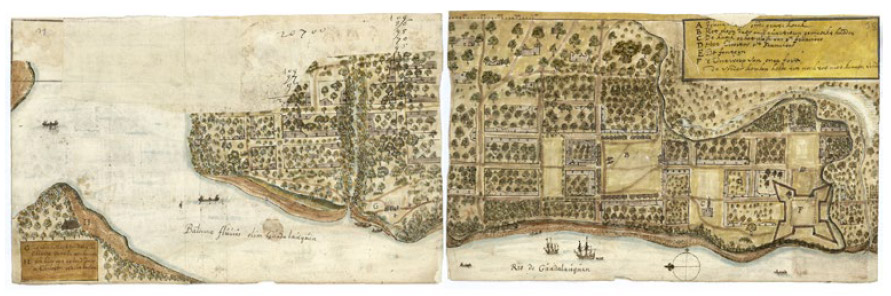 Figura 17. Plano holandés de la ciudad de Valdivia (ca. 1643). Gentileza (versión digital): Ricardo Mendoza R. Director Museo Castillo de Niebla, DIBAM. Fuente: Universidad de Göttingen, Alemania