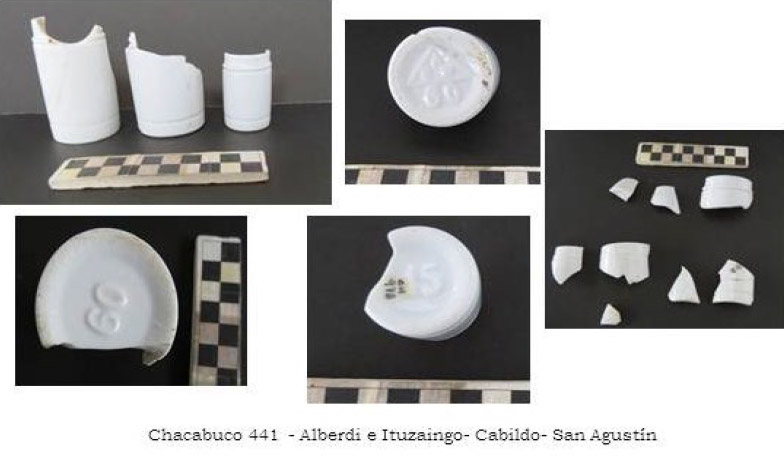 Figura 17. Restos de potes de porcelana provenientes de los puntos arqueológicos Chacabuco 441, Alberdi e Ituzaingo y San Agustín