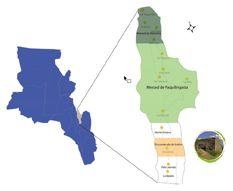 Figura 1. Plano de establecimiento del Dpto de Paclín, provincia de Catamarca, y ubicación de la localidad de Amadores