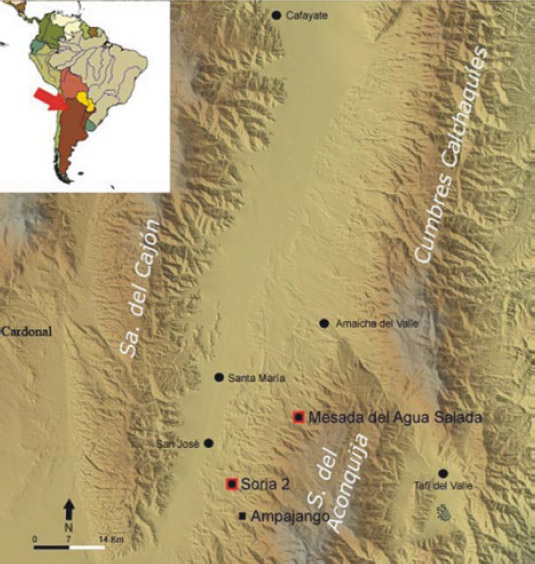 Figura 1: Localización geográfica de los sitios arqueológicos estudiados (modificado de Spano 2011)