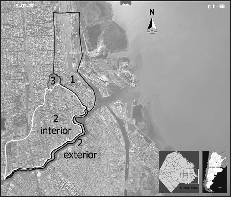 Figura 1. Áreas de estudio en la zona centro sur de la Ciudad Autónoma de Buenos Aires