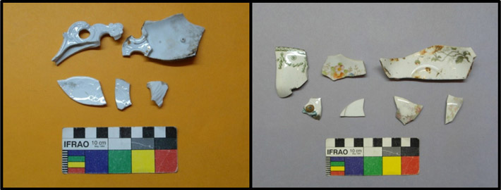 Figura 6.a: Porcelanas con decoración en relieve (izquierda), b: Porcelanas con decoración impresa (derecha)