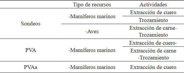 Tabla 5. Actividades llevadas a cabo sobre los recursos