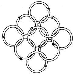 Figura 6. Modalidad de unión de las anillas entre sí, con patrón de entrelazamiento del tipo 4 en 1 (tomado de Olds, 1976, p. 101)