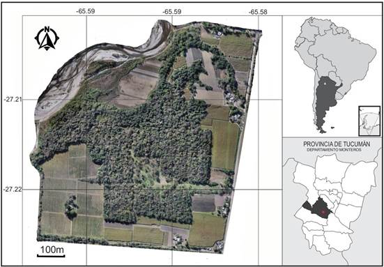 Figura 1. Ubicación Geográfica geográfica de la ciudad colonial de Ibatín. Proyección Cartográfica: EPSG 4326. (Elaboración: Florencia Borsella)