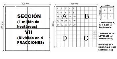 Figura 4. División catastral del Territorio Nacional de La Pampa Central. Elaboración propia tomada de Bongiovanni (2010)
