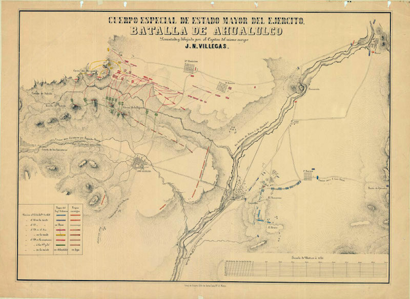Figura 1. Mapa de la batalla de Ahualulco por el Capitán J.N. Villegas. Mapoteca Manuel Orozco y Berra, OYB.JAL. M45.V1.0034
