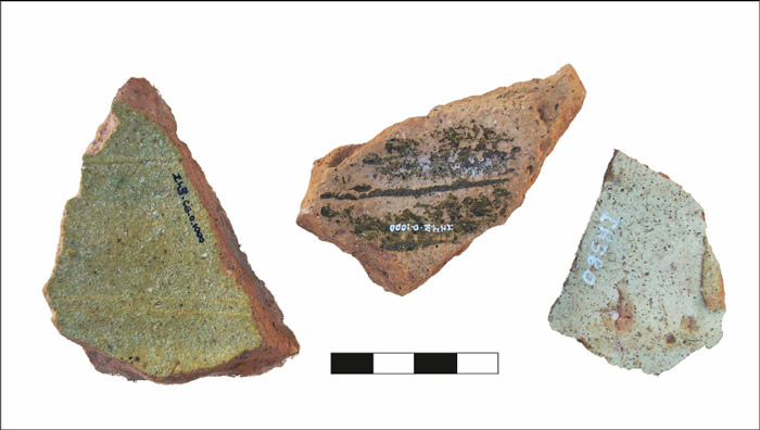 Figura 3: Fragmentos de ‘botijas de aceite’. Izq. y centro sitio Nuestra Señora de Loreto de Ingaguasi. Der. Sitio Agua Salada