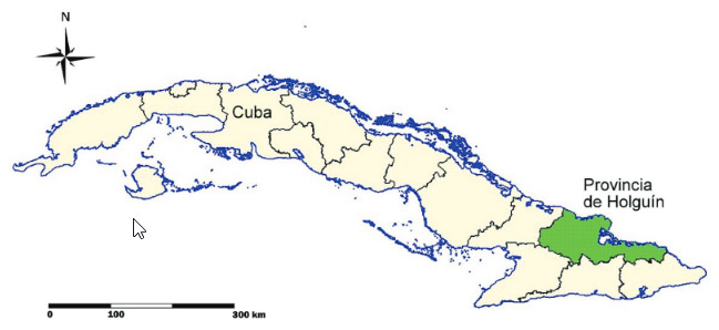 Figura 1. Ubicación de la Provincia de Holguín (región nororiental de Cuba)